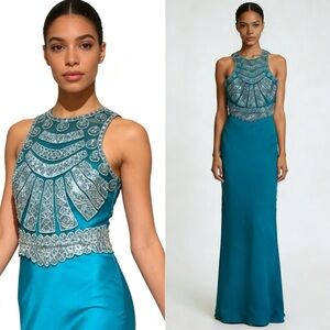 Rachel Gilbert Teal Evening Gown